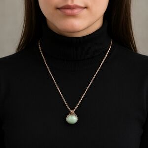 Jadeite Cabochon Pendant Necklace 925 Silver Rope Chain